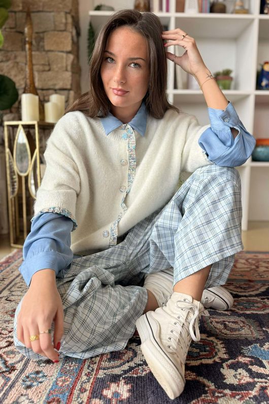 Agatha Libertine Cardigan Ecru Blue